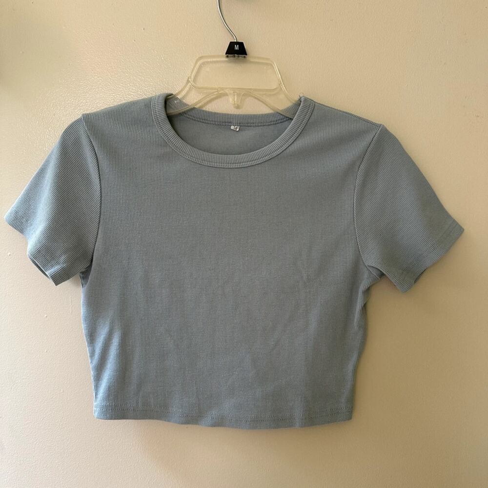 Shein ash blue ribbed crop top